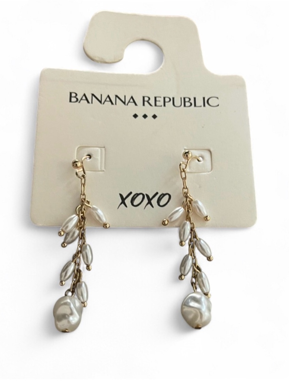 Banana Republic Gold Tone Chain Earrings with White Pearls